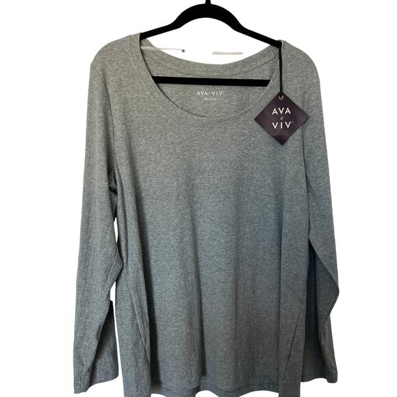 Ava & Viv Women's Plus Size Gray Ribbed Long Sleeve T-Shirt -  Size 3X - NWT - Picture 1 of 8